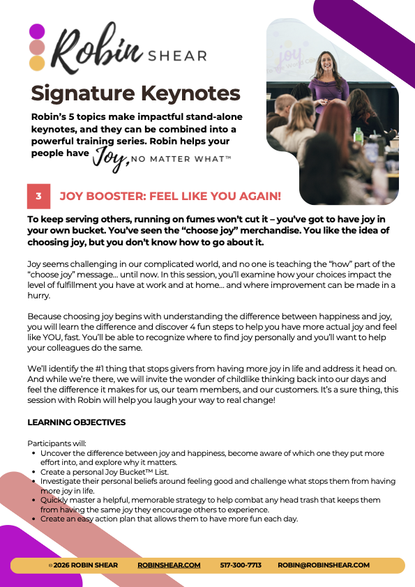 Robin Shear's Joy Booster - Feel Like You Again! Keynote Description - 2026