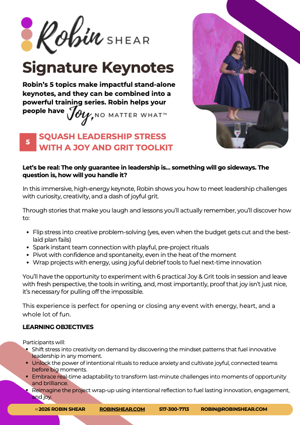 Robin Shear's Squash Leadership Stress with a Joy & Grit Toolkit Keynote Description - 2026